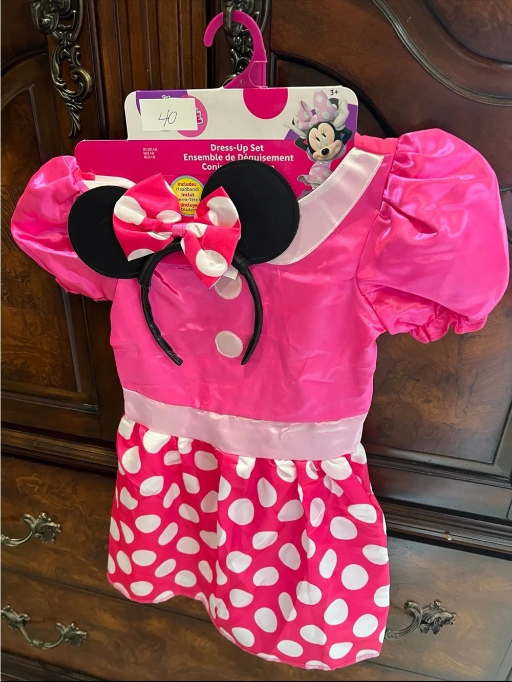 Disney Bright Pink Polka Dot Minnie Dress-Up Set with Ears Headband